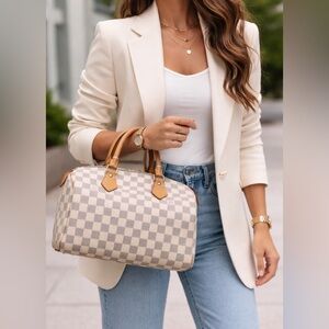 Authentic Louis Vuitton Speedy 30 Damier Azur Handbag with certificate